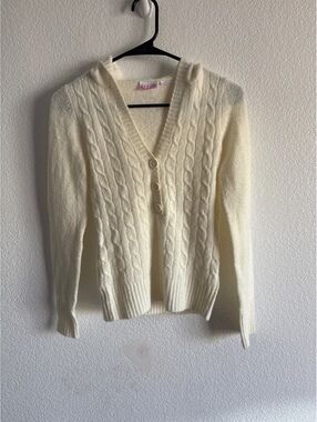Alloy Women's XS Cream Cable Knit Hooded Cardigan Sweater